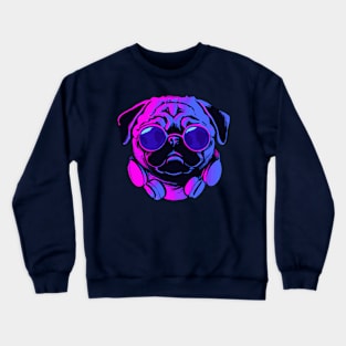 Synthwave Pug Dog Lover Puppy Crewneck Sweatshirt